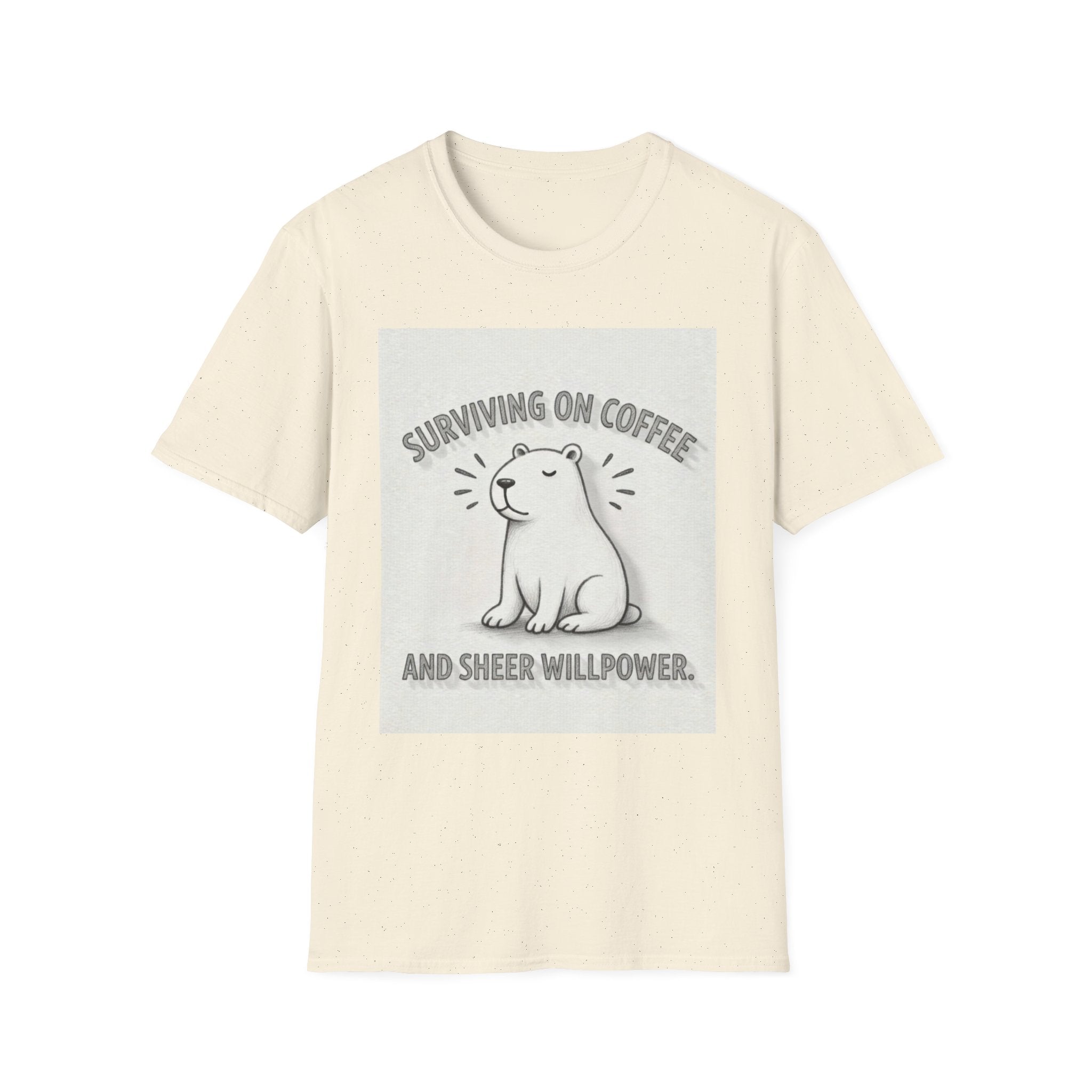SURVIVING ON COFFEE AND SHEER WILLPOWER Capybara T-Shirt - Funny Coffee Lover Burnout Tee, Chill Sketch Capybara Mental Health Gift