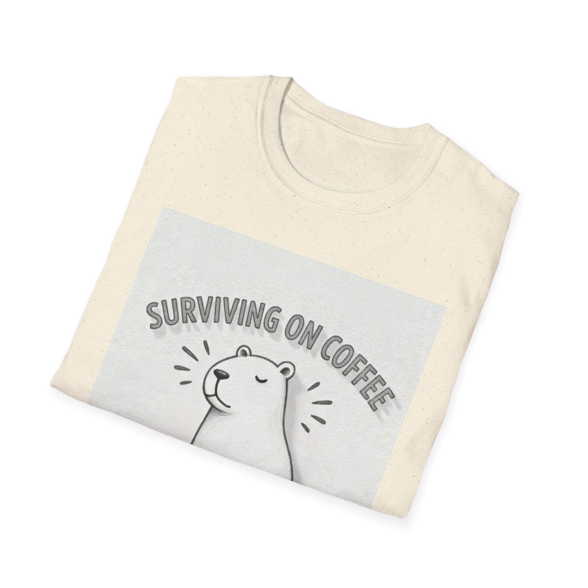 SURVIVING ON COFFEE AND SHEER WILLPOWER Capybara T-Shirt - Funny Coffee Lover Burnout Tee, Chill Sketch Capybara Mental Health Gift
