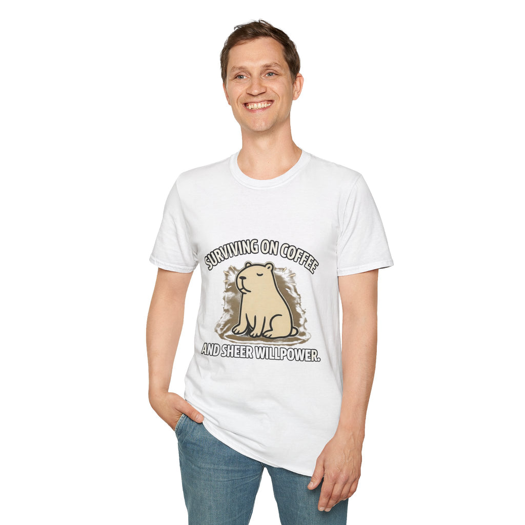 Surviving On Coffee & Sheer Willpower T-Shirt — Cute capybara Coffee Tee