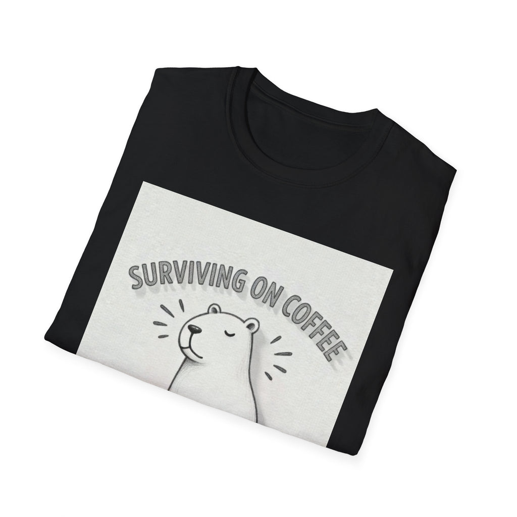 SURVIVING ON COFFEE AND SHEER WILLPOWER Capybara T-Shirt - Funny Coffee Lover Burnout Tee, Chill Sketch Capybara Mental Health Gift