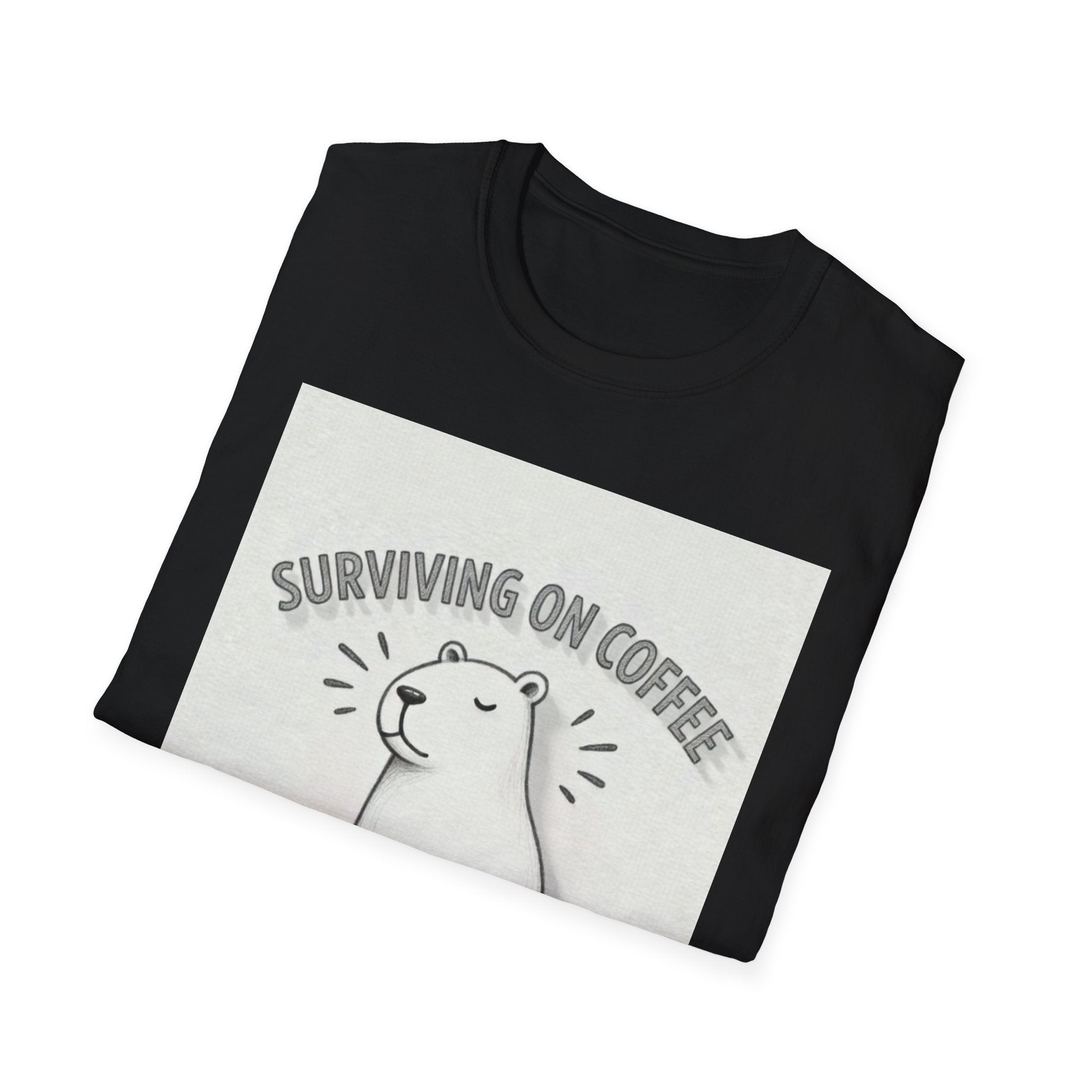 SURVIVING ON COFFEE AND SHEER WILLPOWER Capybara T-Shirt - Funny Coffee Lover Burnout Tee, Chill Sketch Capybara Mental Health Gift
