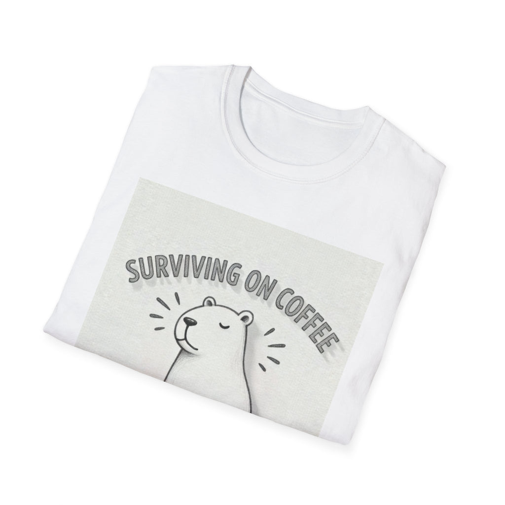 SURVIVING ON COFFEE AND SHEER WILLPOWER Capybara T-Shirt - Funny Coffee Lover Burnout Tee, Chill Sketch Capybara Mental Health Gift