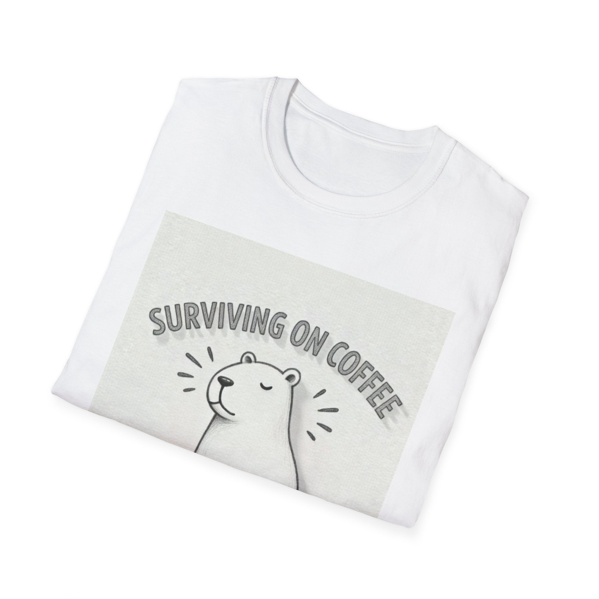 SURVIVING ON COFFEE AND SHEER WILLPOWER Capybara T-Shirt - Funny Coffee Lover Burnout Tee, Chill Sketch Capybara Mental Health Gift