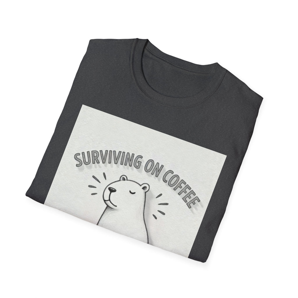 SURVIVING ON COFFEE AND SHEER WILLPOWER Capybara T-Shirt - Funny Coffee Lover Burnout Tee, Chill Sketch Capybara Mental Health Gift